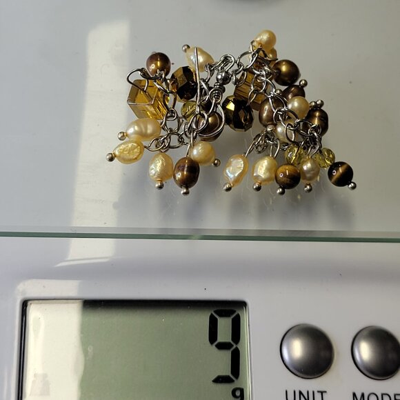 Gold and Beige Pearls and Bead Earrings Light Gold Brown Earrings - Picture 7 of 7